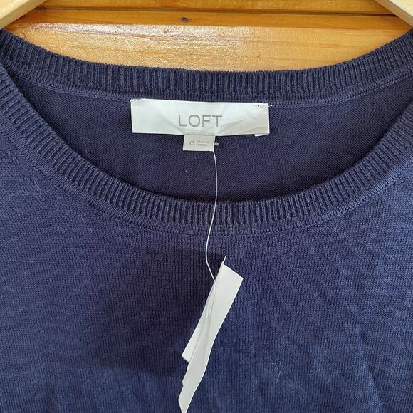 NWT-LOFT Navy Spotted Mixed Media Crossover Back Short Sleeve Sweater Top-XS - Picture 4 of 4